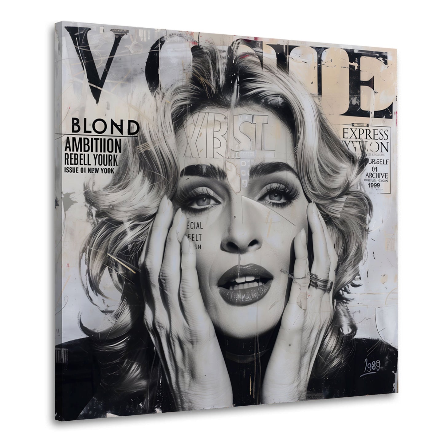 Madonna ritratto bianco nero con espressione iconica quadro