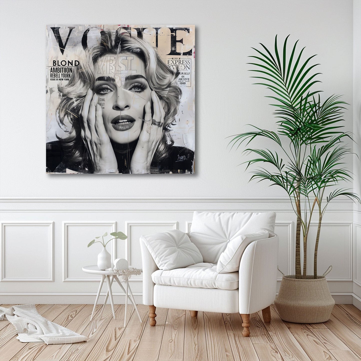 Madonna ritratto bianco nero con espressione iconica quadro