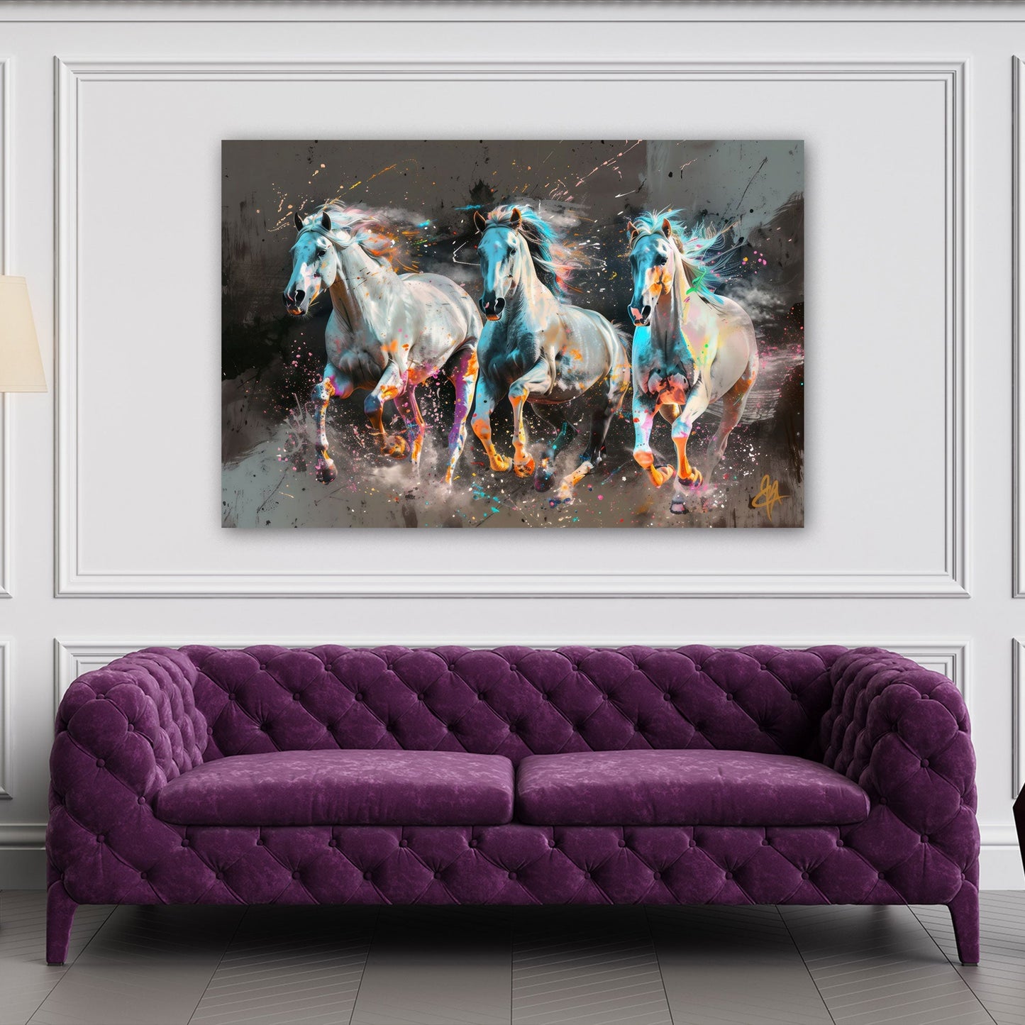 Mandria cavalli colorata espressiva dai toni caldi quadro