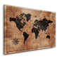 Mappa del mondo marrone in stile vintage antico con bussola quadro