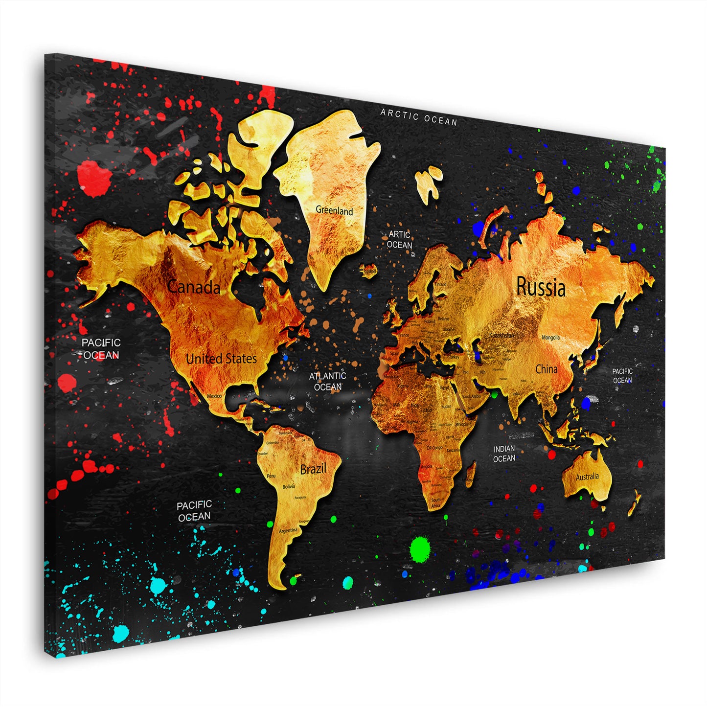 Mappa del mondo oro sfondo nero arte astratta quadro