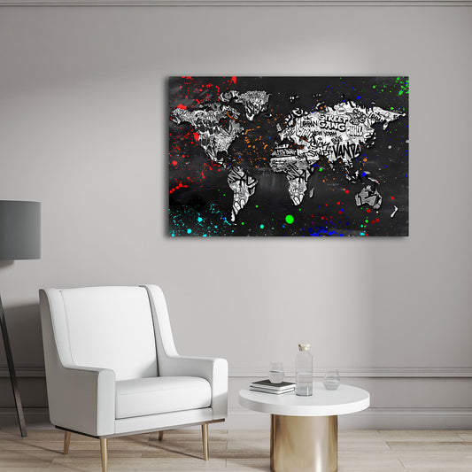 Mappa street art graffiti bianco nero arte urbana quadro