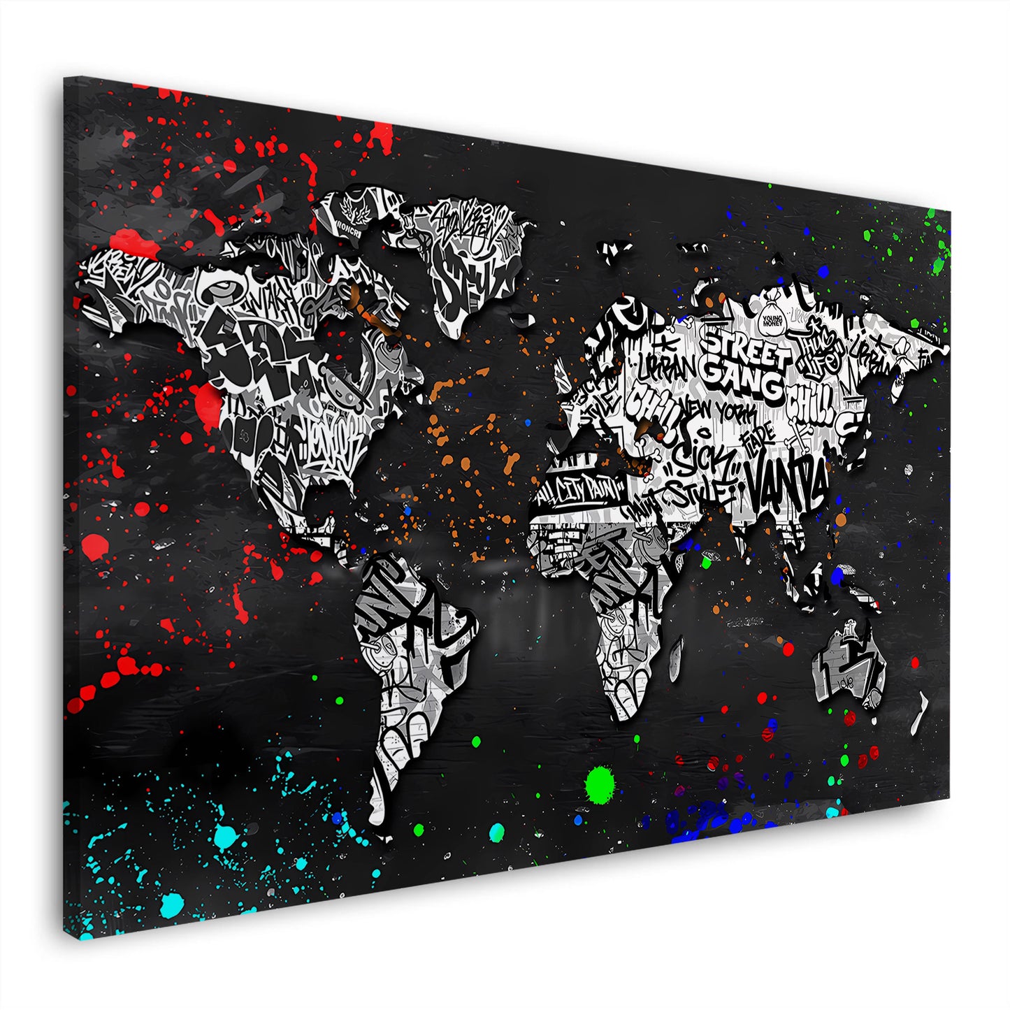 Mappa street art graffiti bianco nero arte urbana quadro