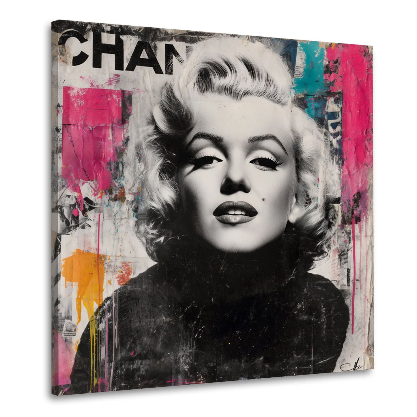 Marilyn bionda in bianco nero con sfondo astratto quadro