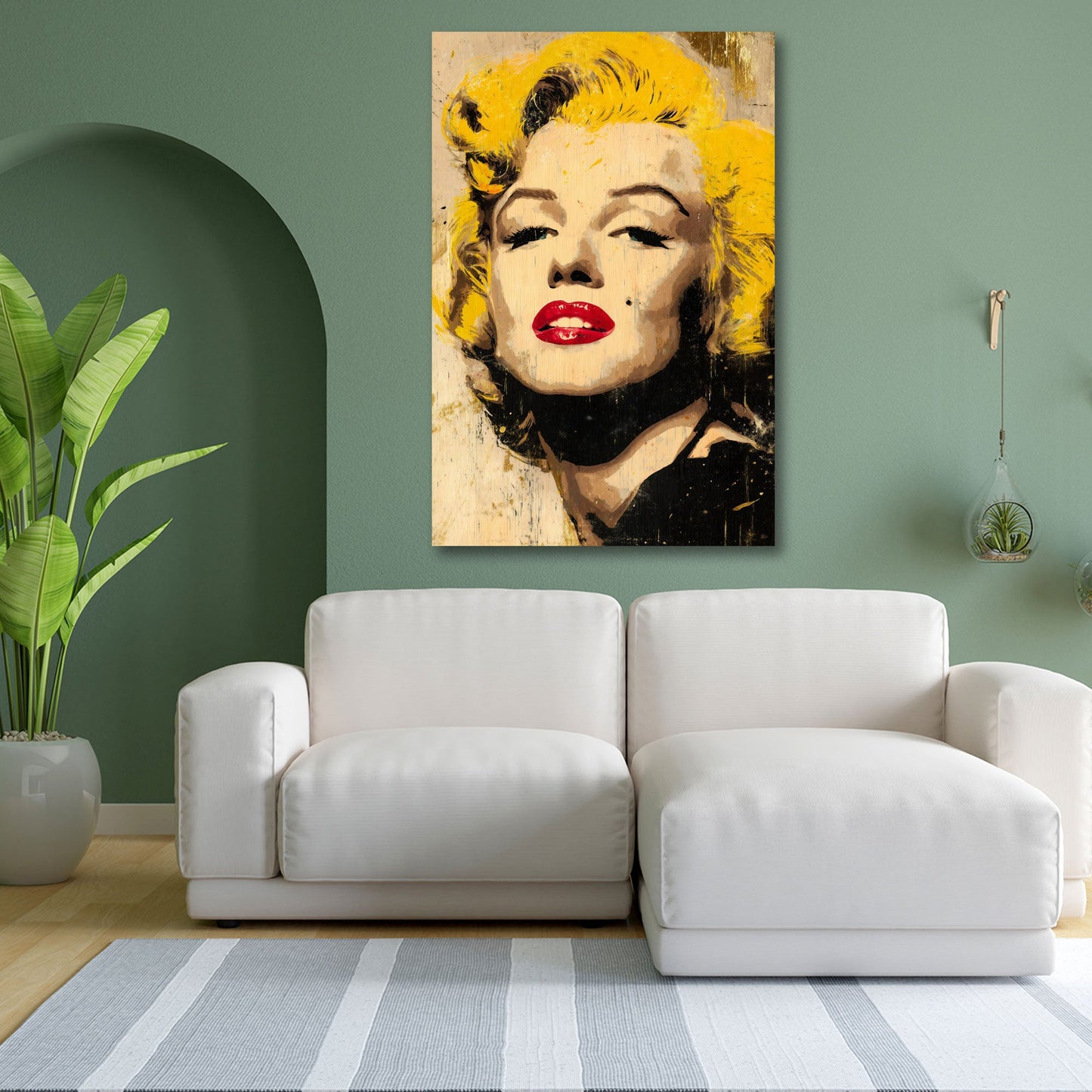 Marilyn con capelli dorati e labbra rosse in arte moderna quadro