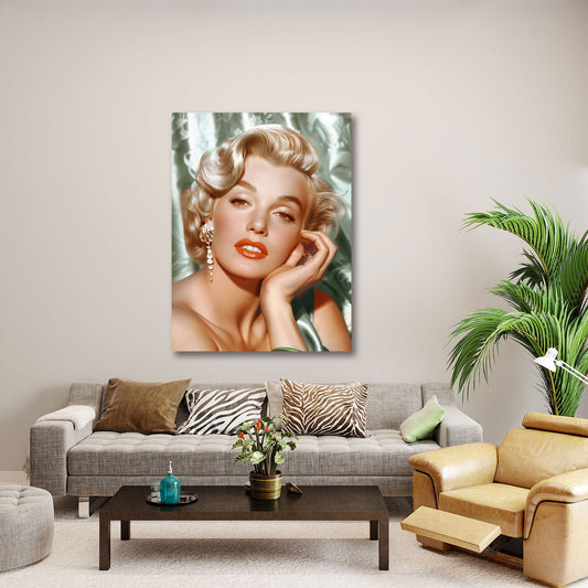 Marilyn diva Hollywood ritratto glamour con gioielli quadro