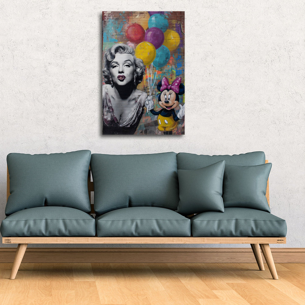 Marilyn e topolina con palloncini colorati Street Art quadro