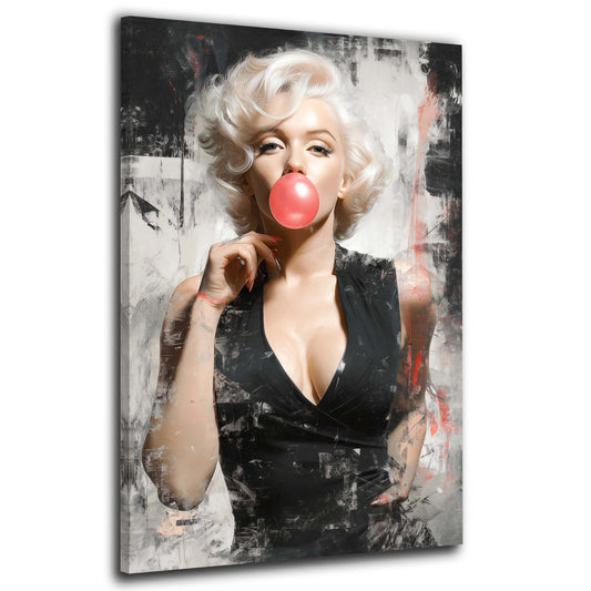 Marilyn con bolla di gomma rosa e accenti rossi quadro