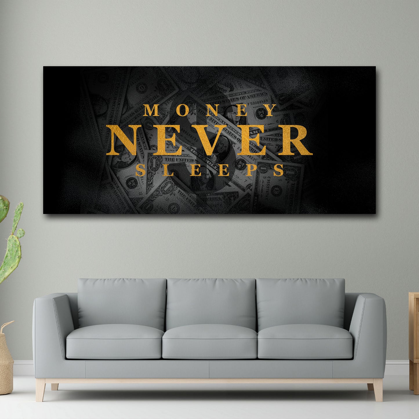 Money never sleeps motivazione ricchezza quadro
