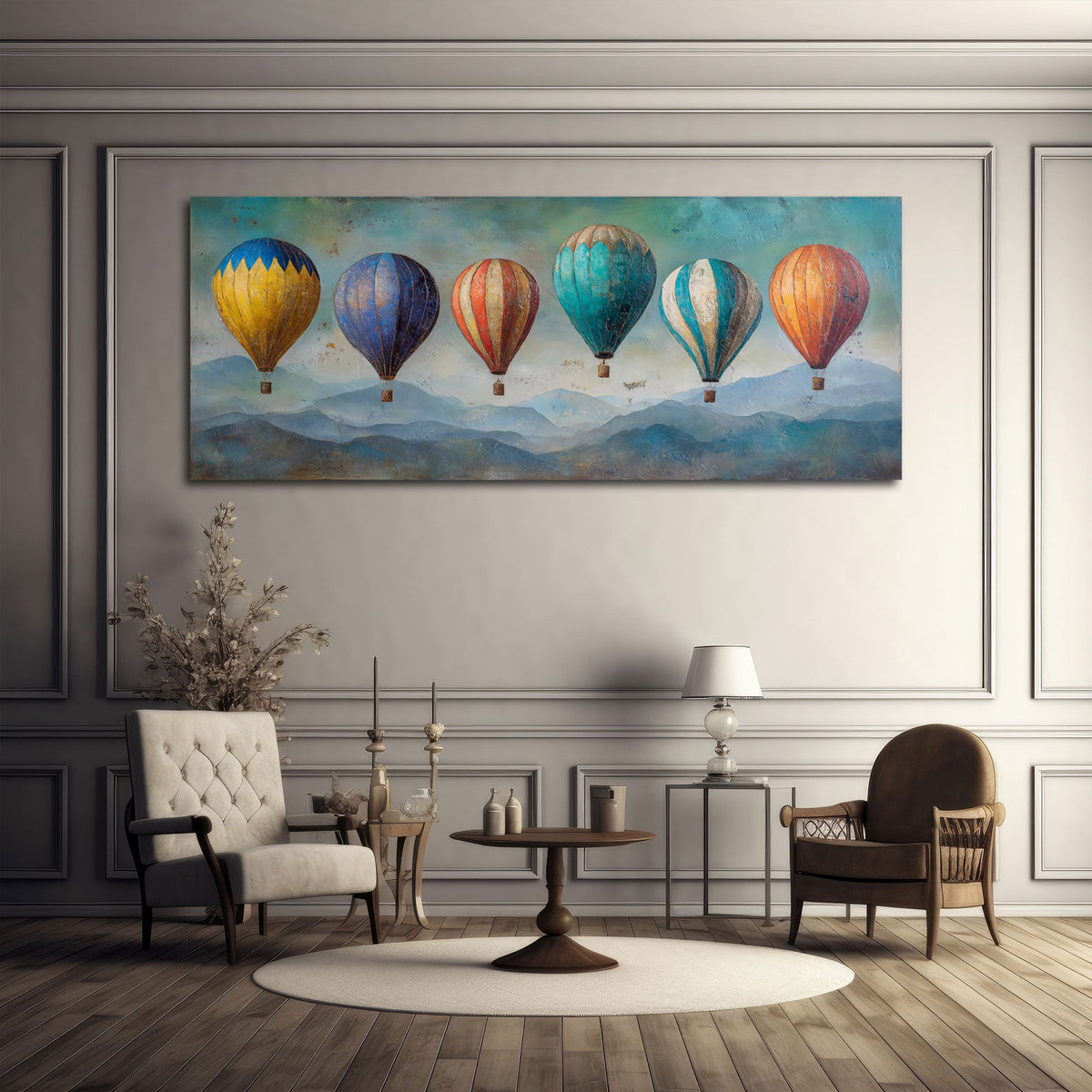 Quadro panorama mongolfiere ambientato