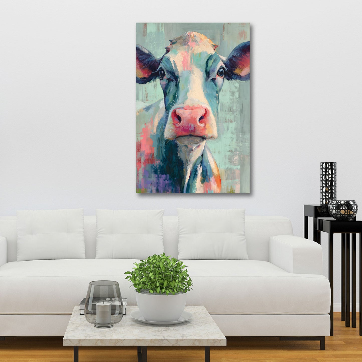 Mucca ritratto artistico pastello dai toni caldi quadro