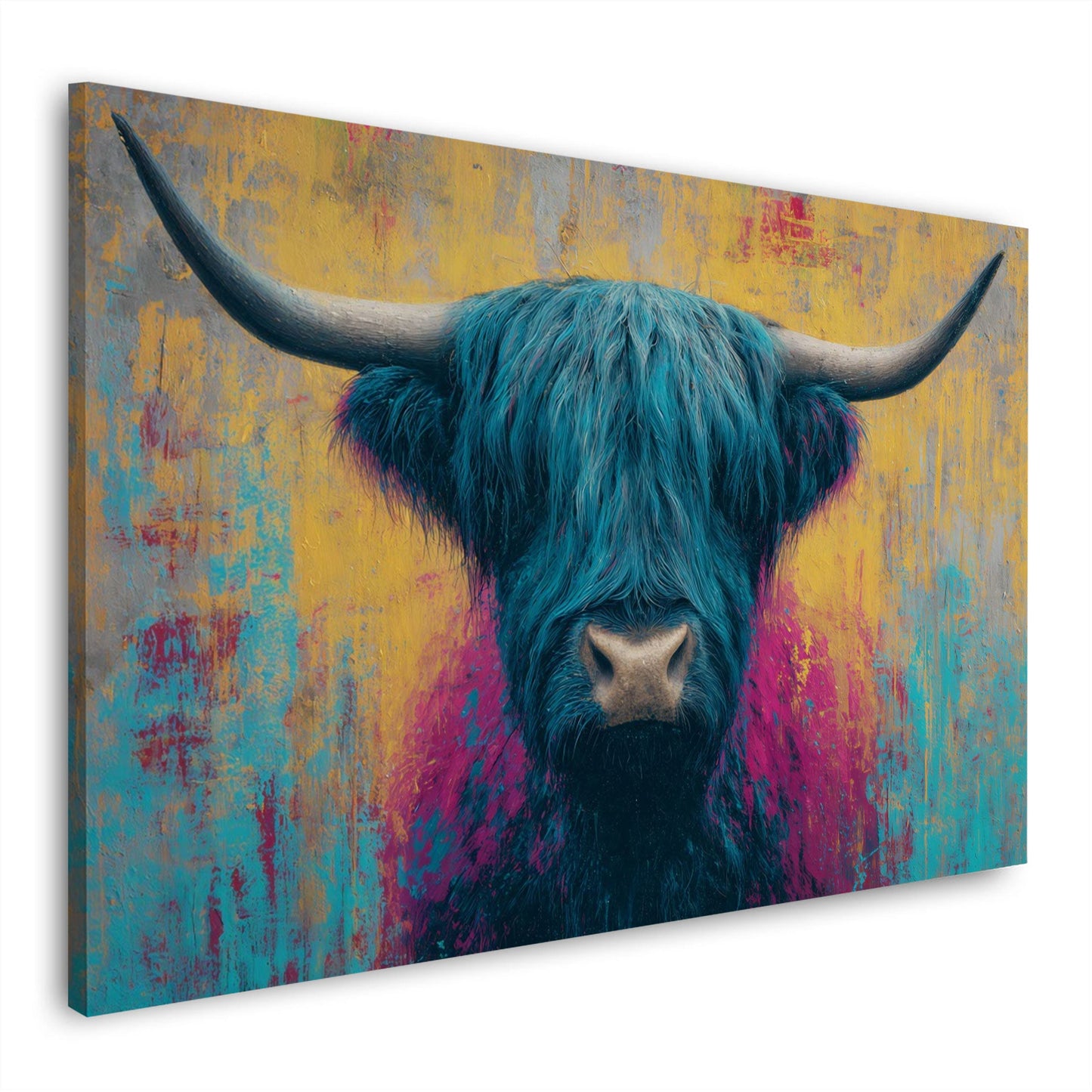 Mucca ritratto frontale colorato dai toni vivaci quadro