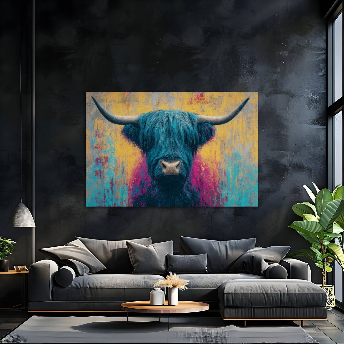 Mucca ritratto frontale colorato dai toni vivaci quadro