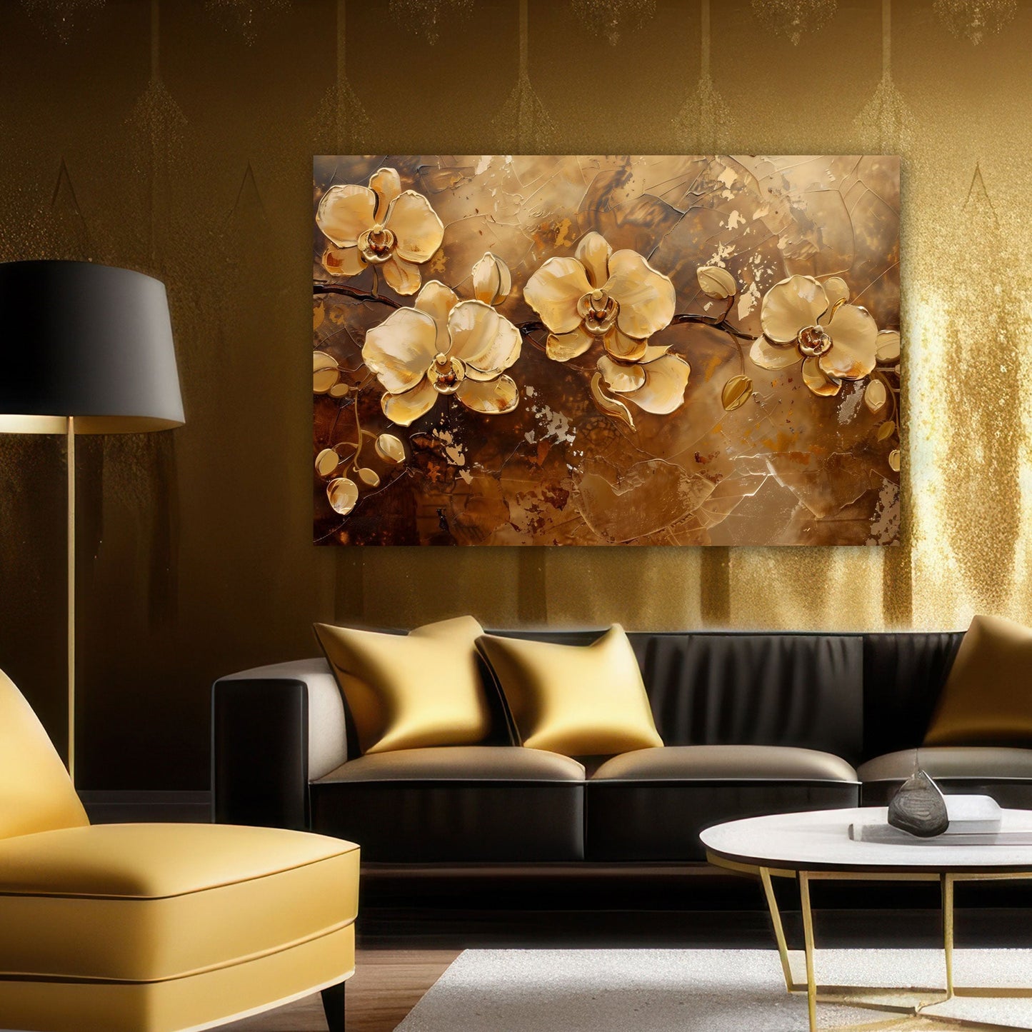 Orchidee dorate astratte con effetto visivo unico quadro