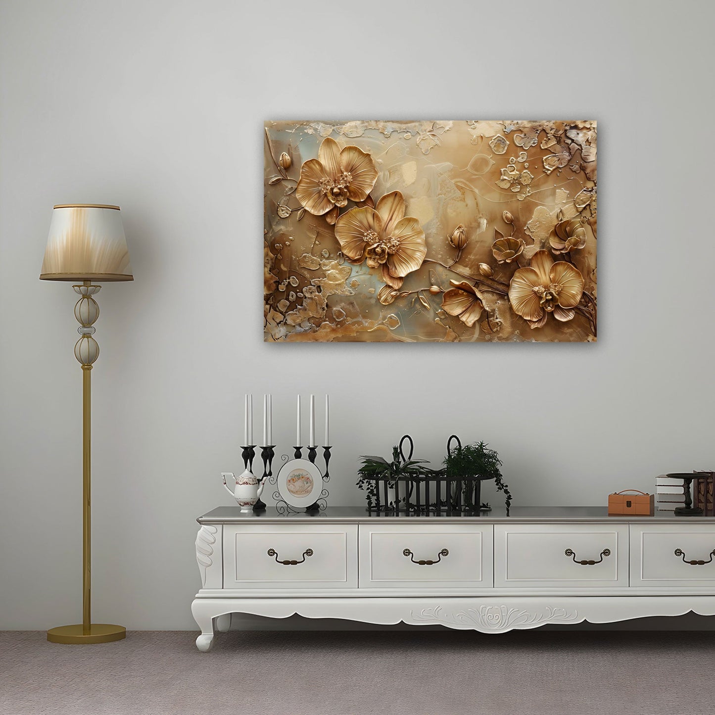 Orchidee dorate eleganti con effetto visivo unico quadro