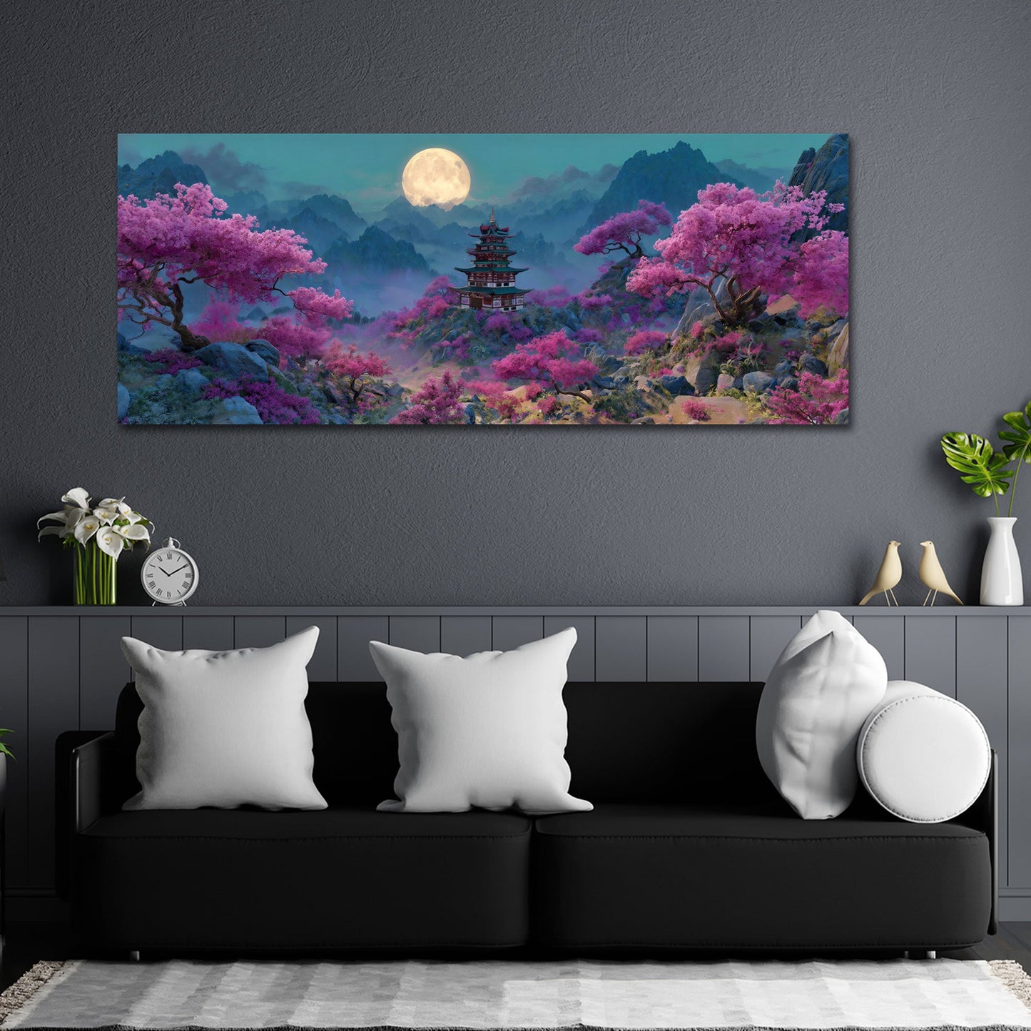 Paesaggio giapponese con fiori di ciliegio e luna quadro