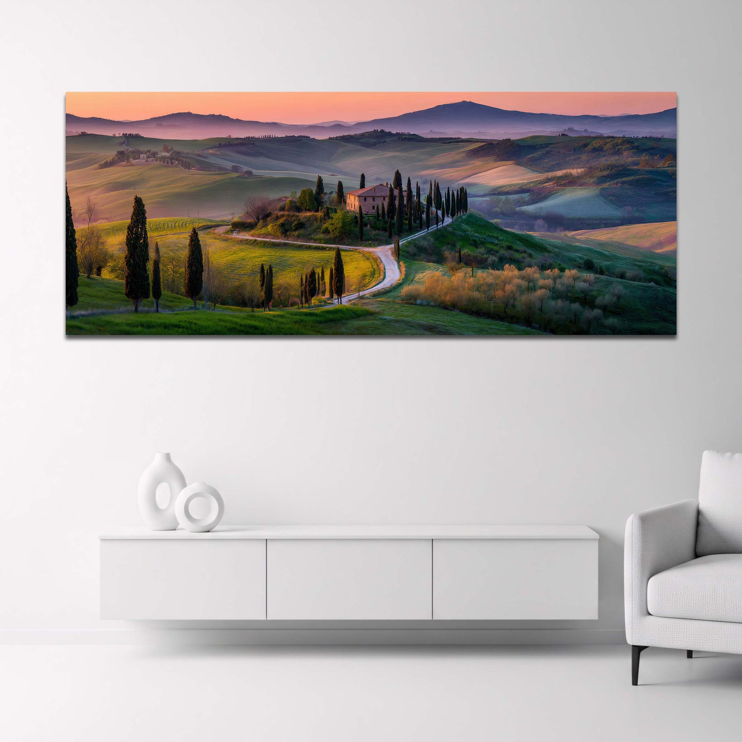 Paesaggio toscano al tramonto panorama quadro - Mockup 3