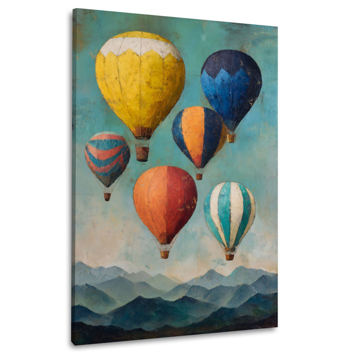 Palloni colorati nel cielo sopra le catene montuose quadro