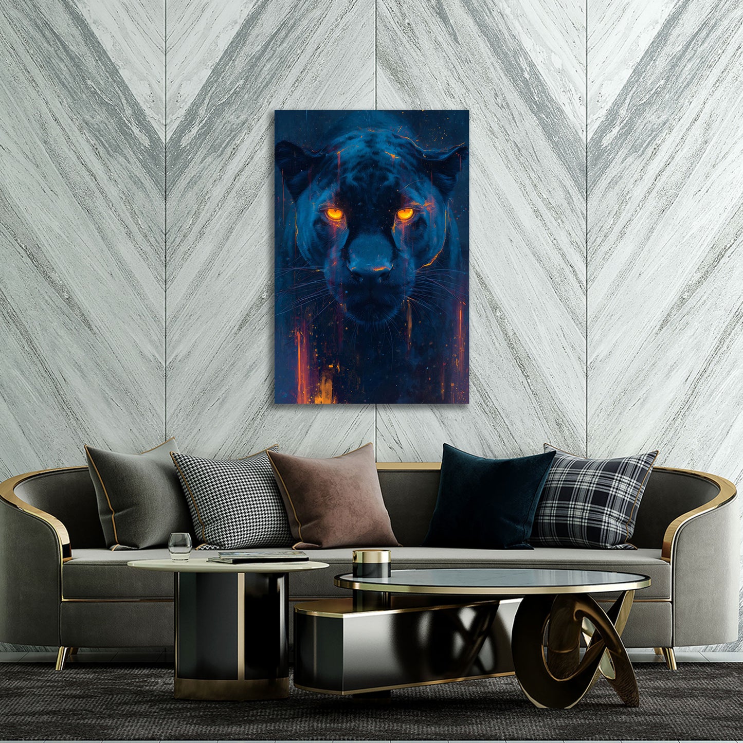 Pantera nera occhi neon ritratto animale futuristico quadro