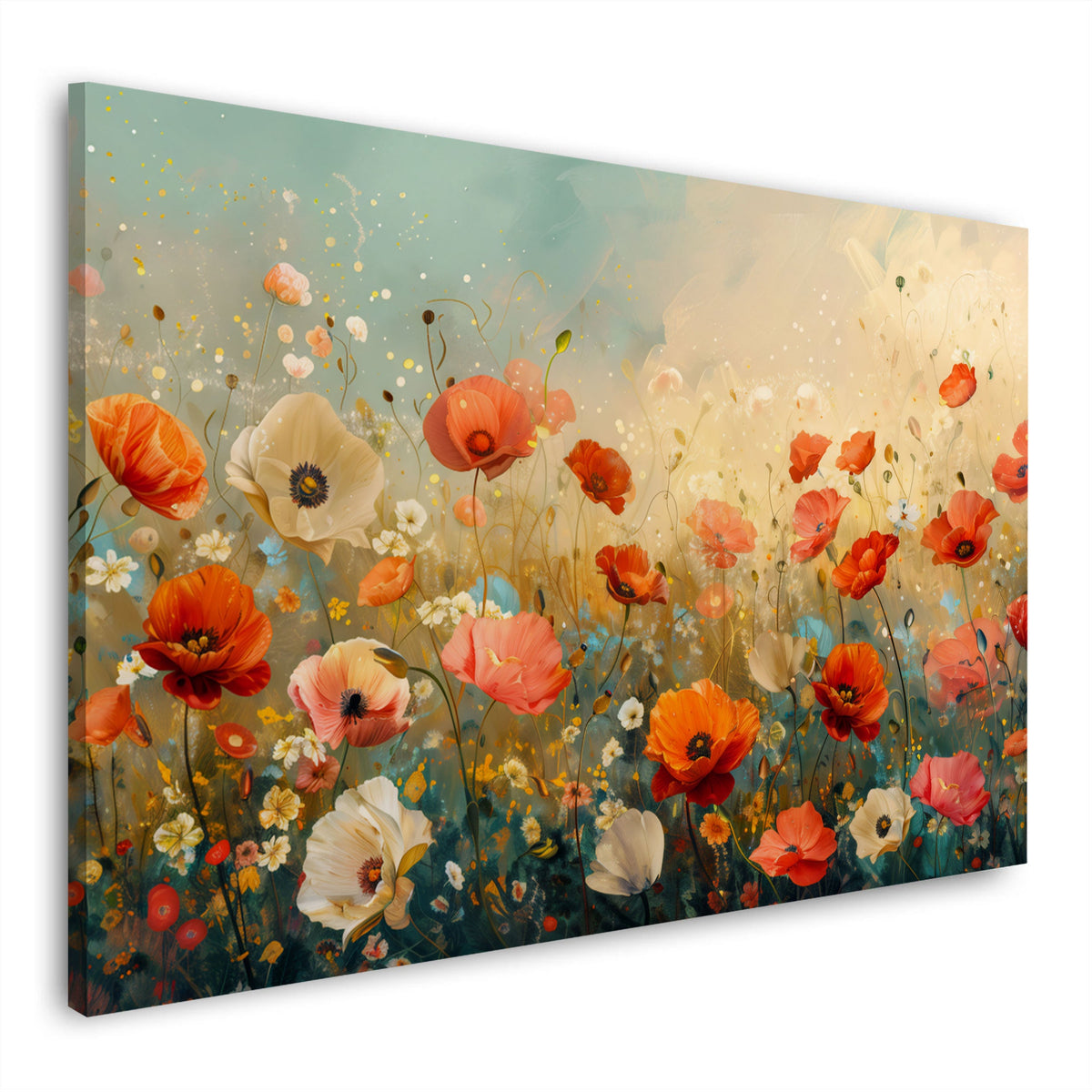 Papaveri in fiore rossi e bianchi su un prato delicato quadro