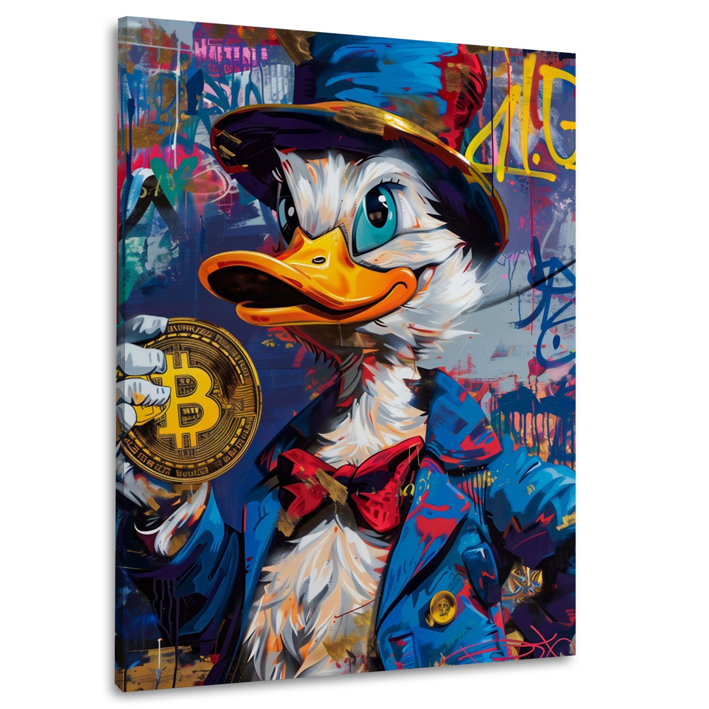 Papera in stile Pop Art con moneta Bitcoin graffiti quadro