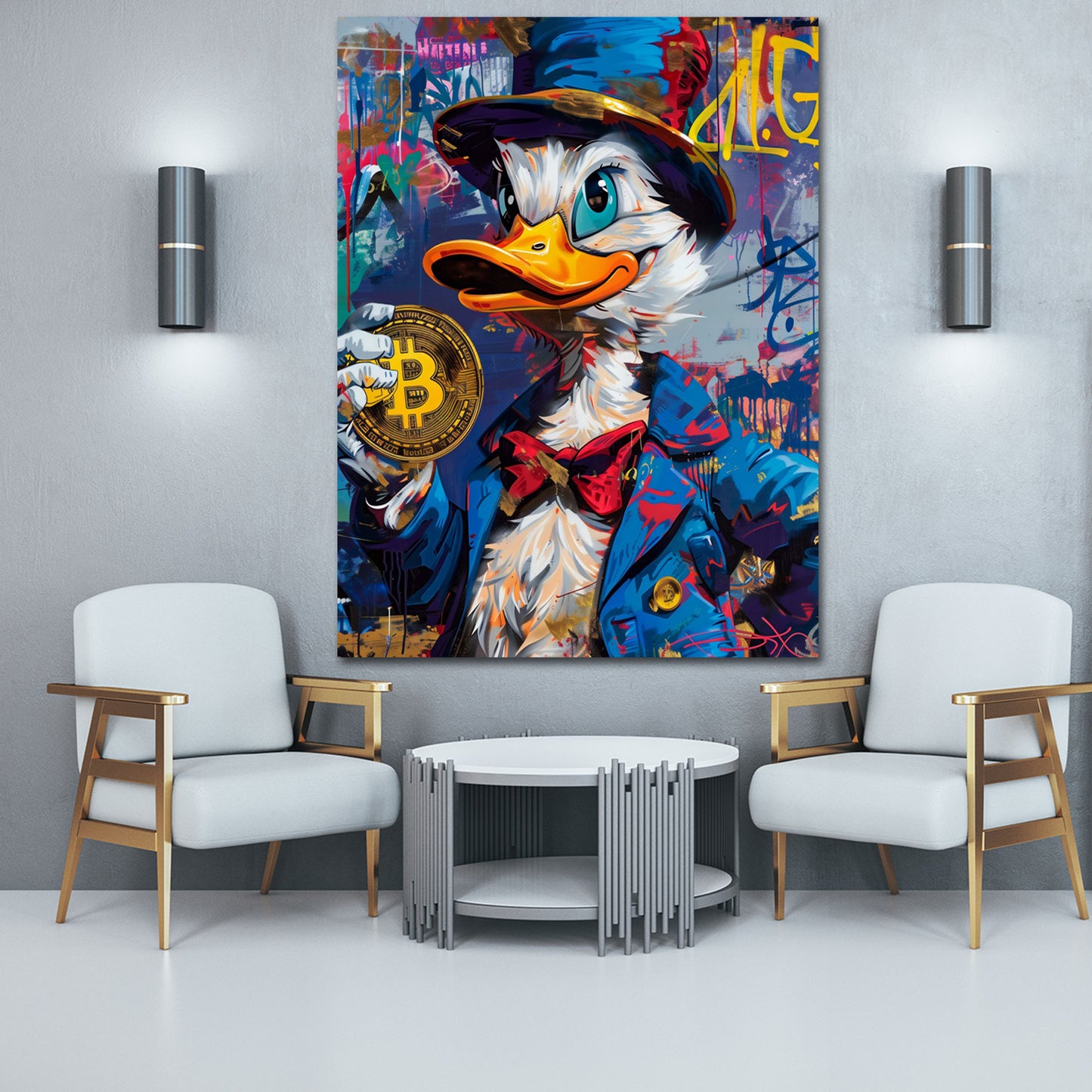 Papera in stile Pop Art con moneta Bitcoin graffiti quadro