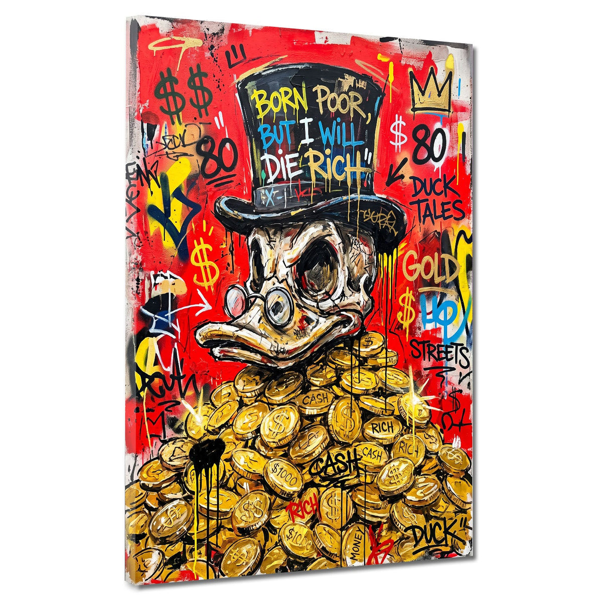 Papero comic sulle monete d'oro Born Poor Pop Art Graffiti quadro