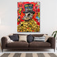 Quadro Born Poor Graffiti con papero appeso in soggiorno