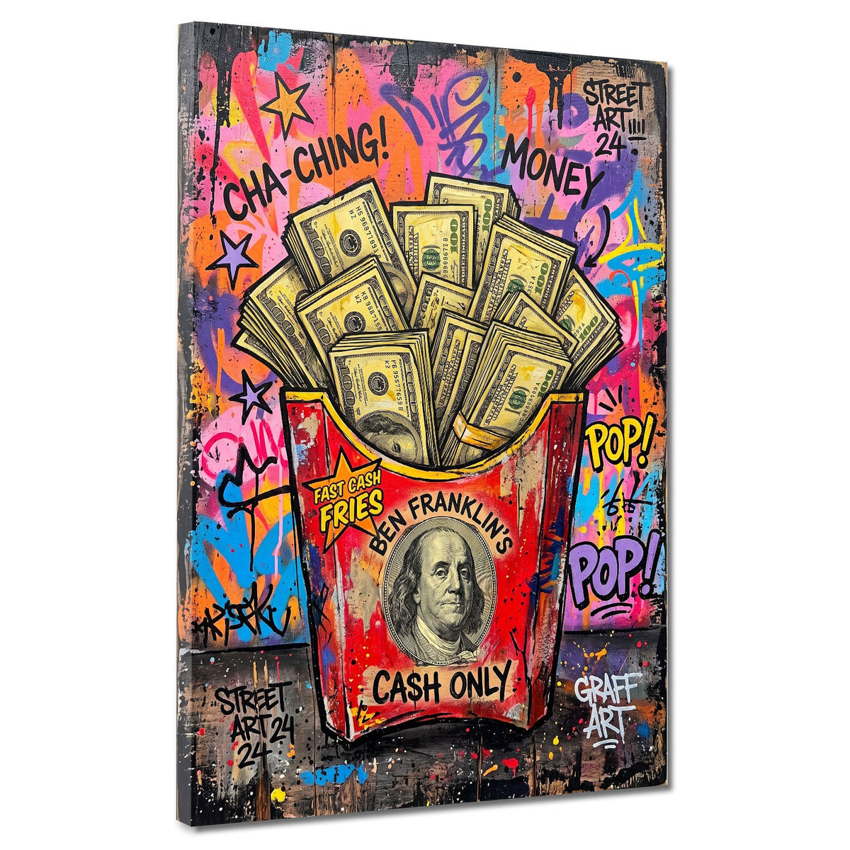 Patatine piene di dollari Cash Only Pop Art Graffiti quadro