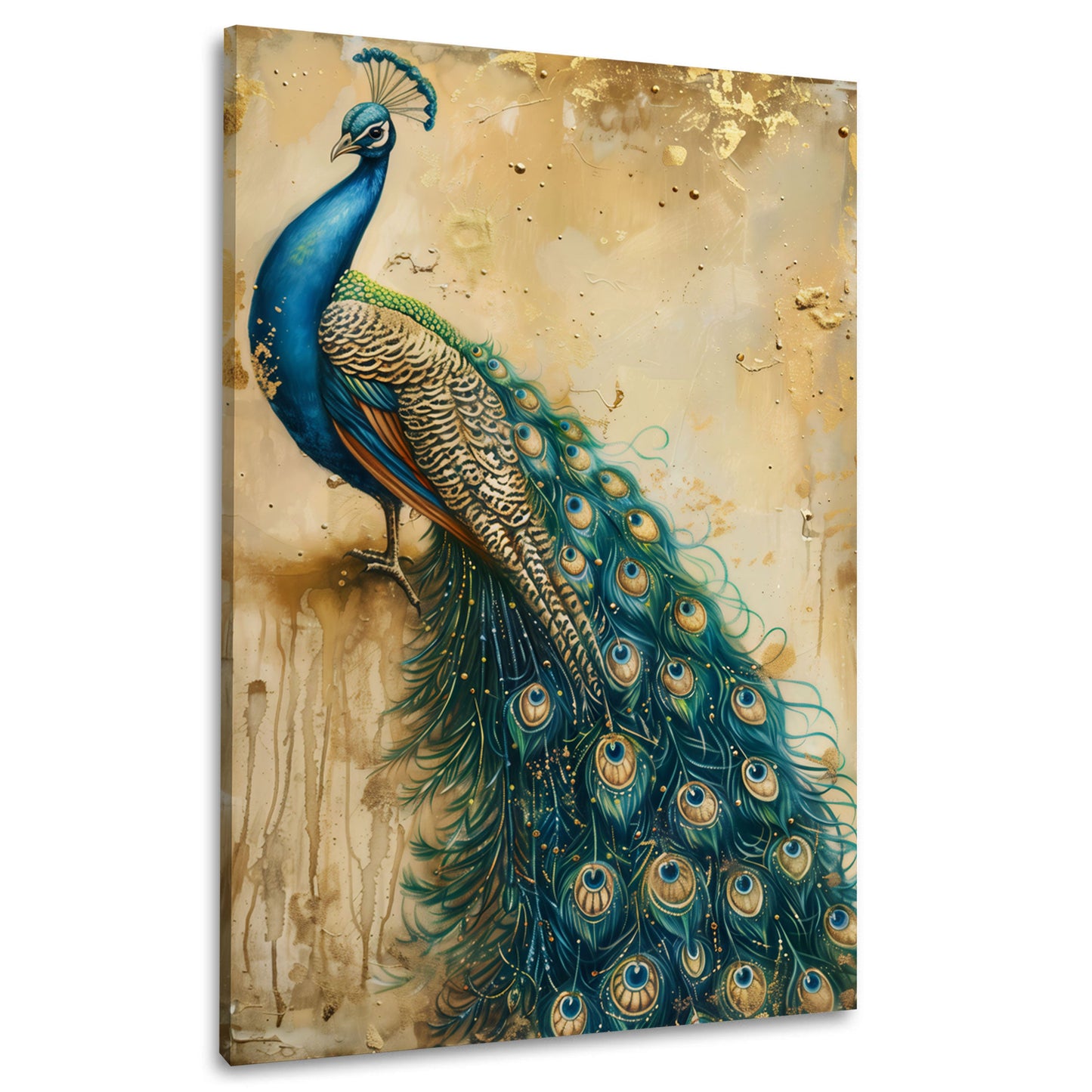 Pavone ritratto oro turchese di elegante fattura quadro