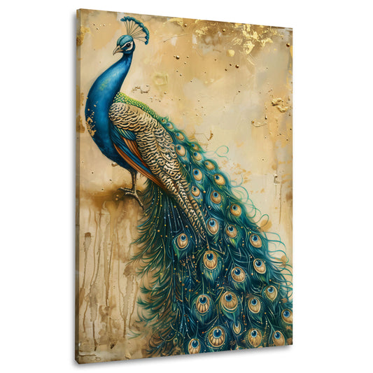 Pavone ritratto oro turchese di elegante fattura quadro