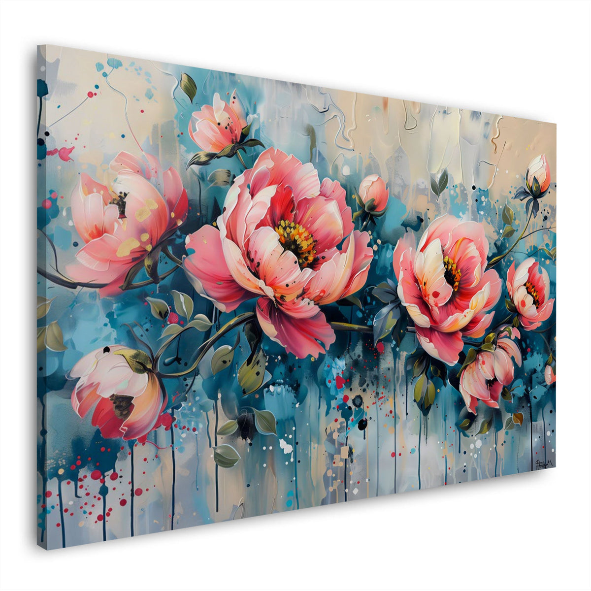 Peonie rosa con delicate sfumature turchesi quadro