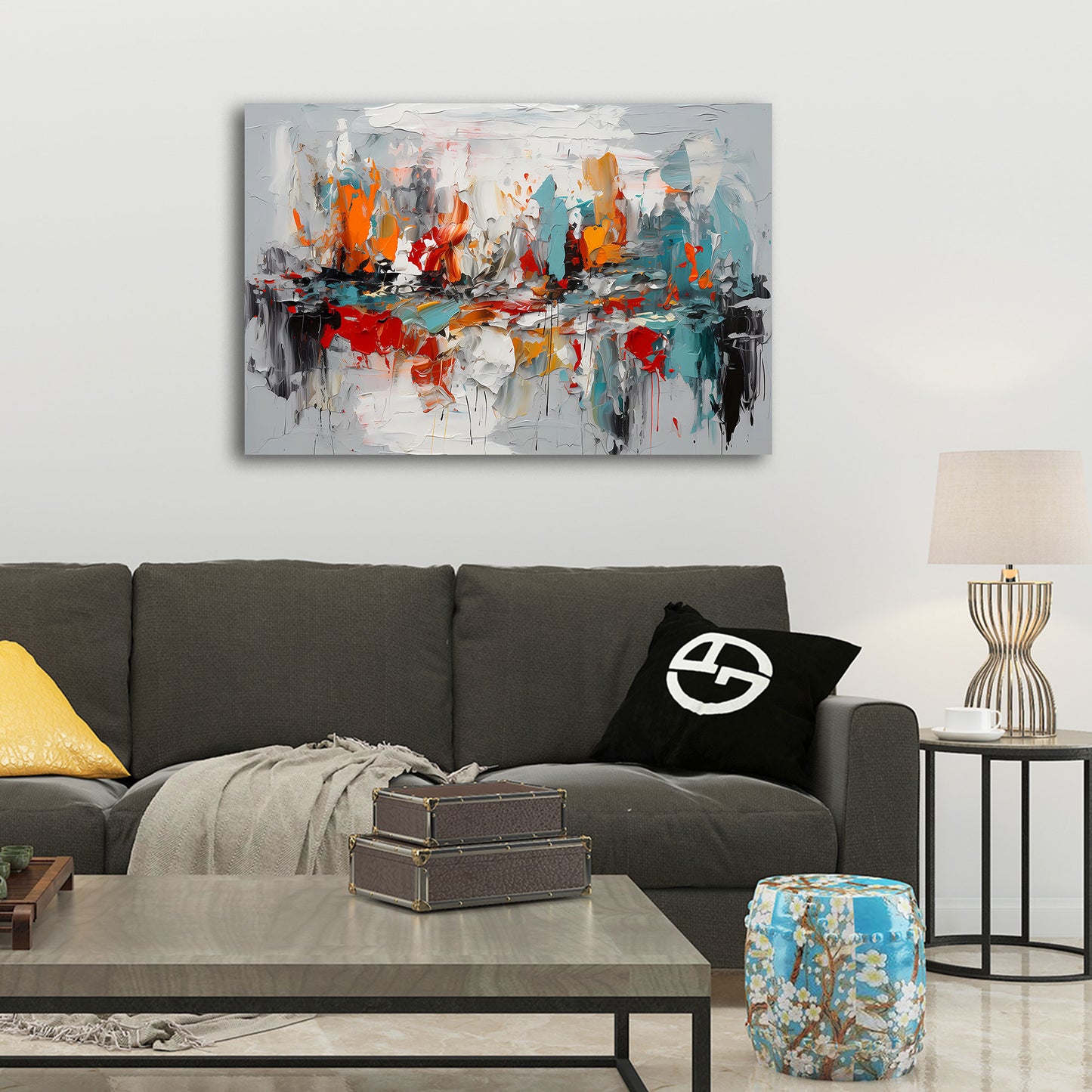 Pittura astratta con pennellate energiche e colori quadro