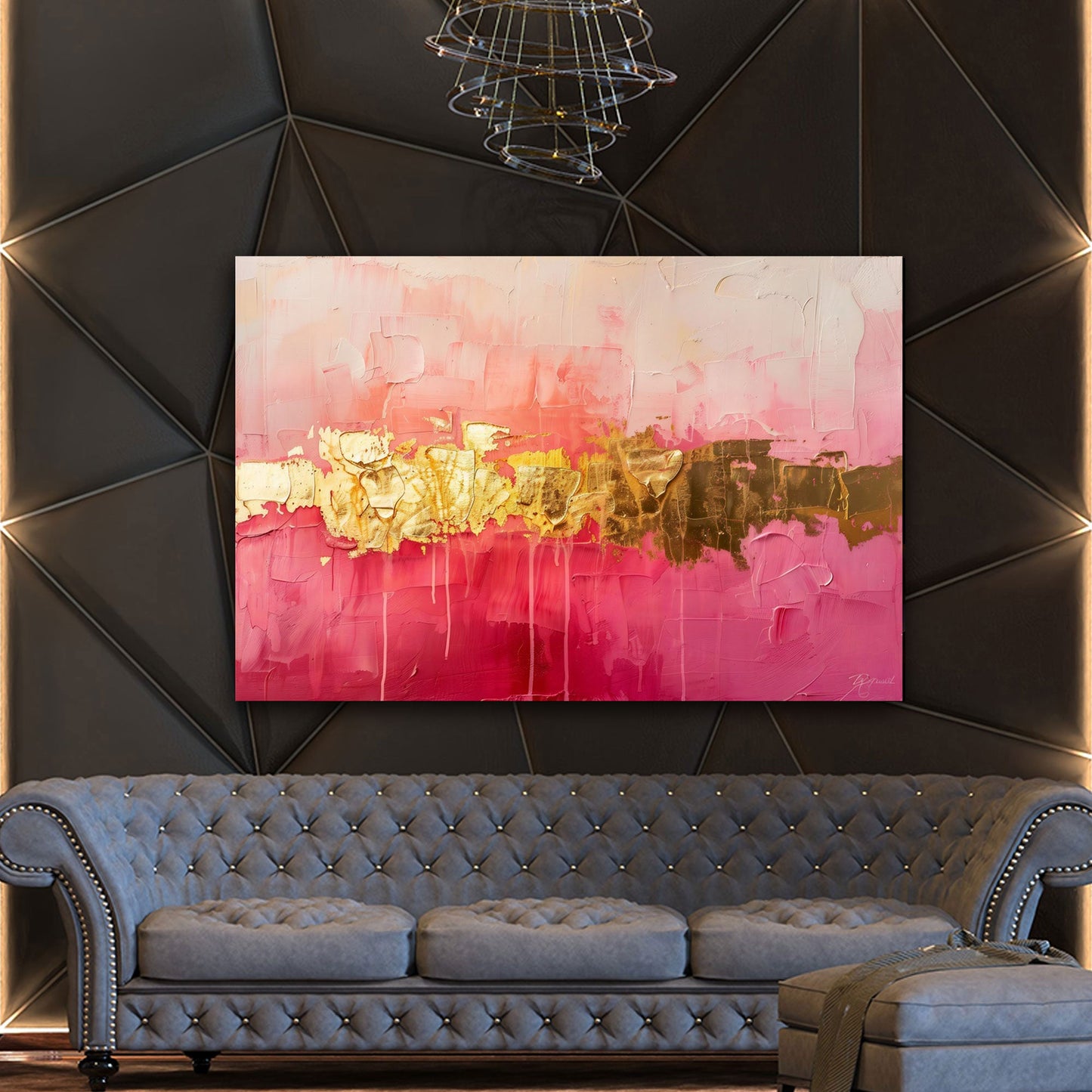 Pittura astratta rosa oro moderna dai toni caldi quadro