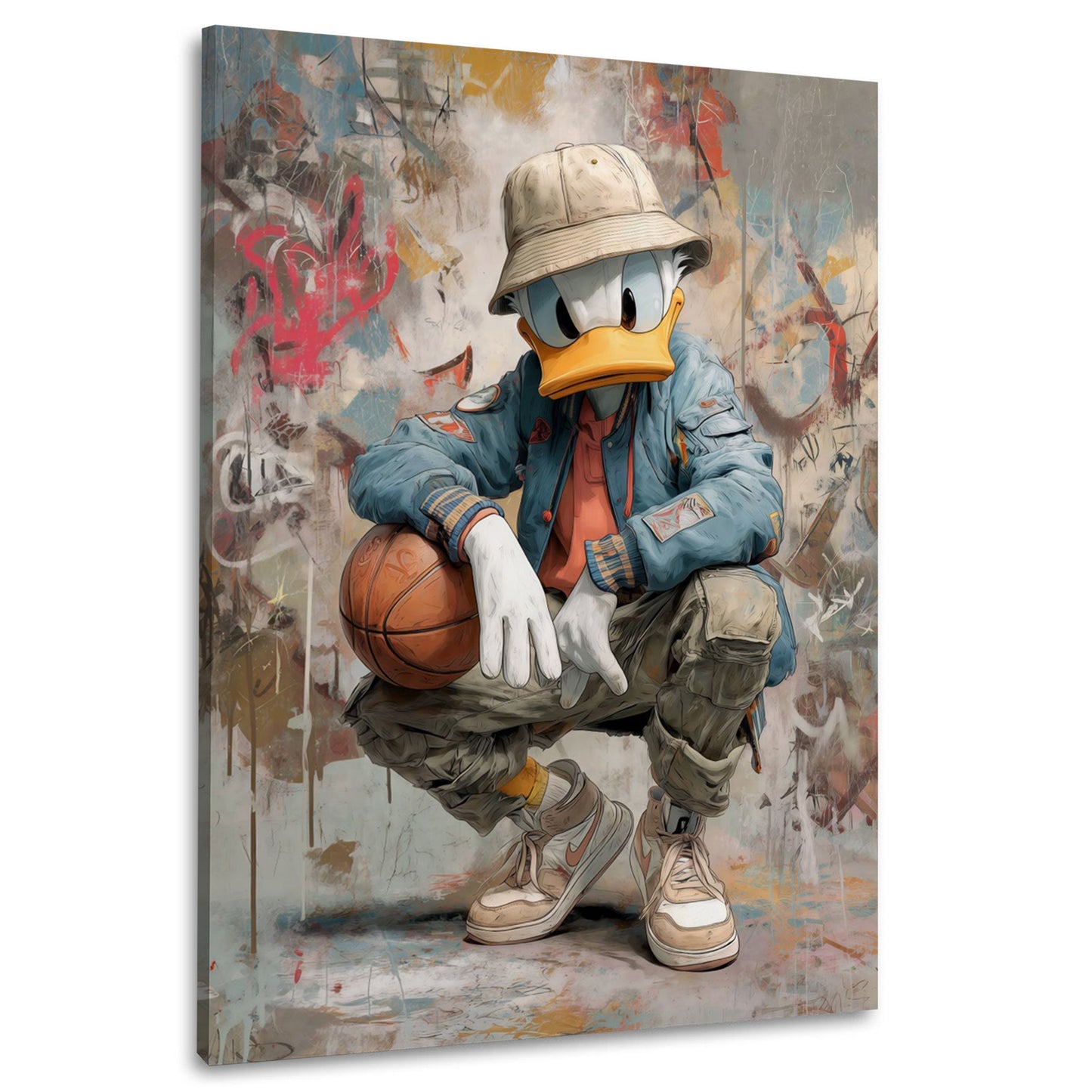 Pop art anatra con cappello basket stile street art quadro