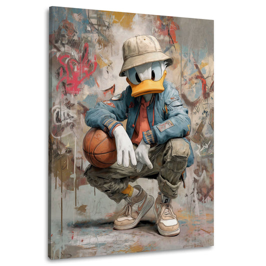 Pop art anatra con cappello basket stile street art quadro