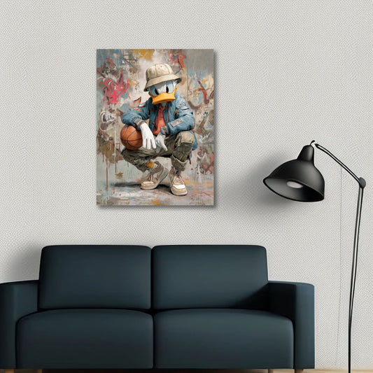Pop art anatra con cappello basket stile street art quadro