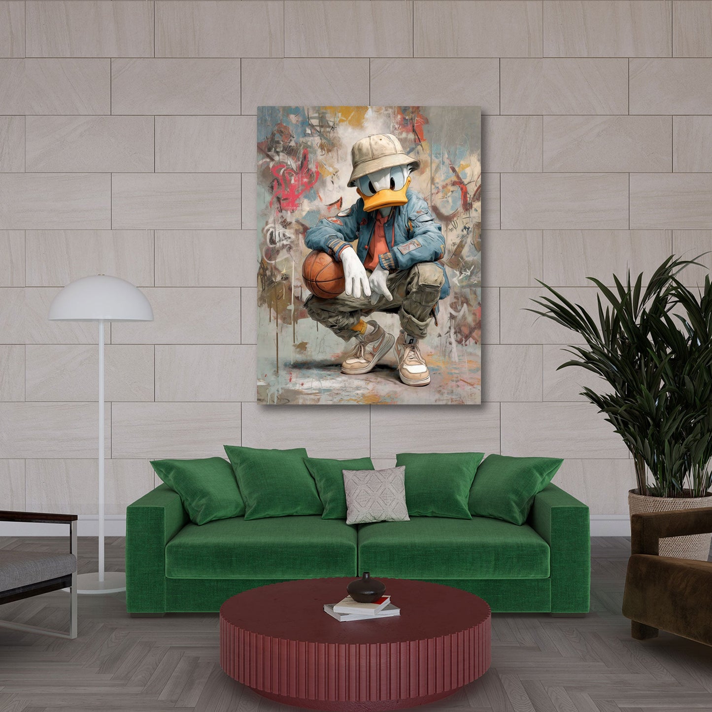 Pop art anatra con cappello basket stile street art quadro
