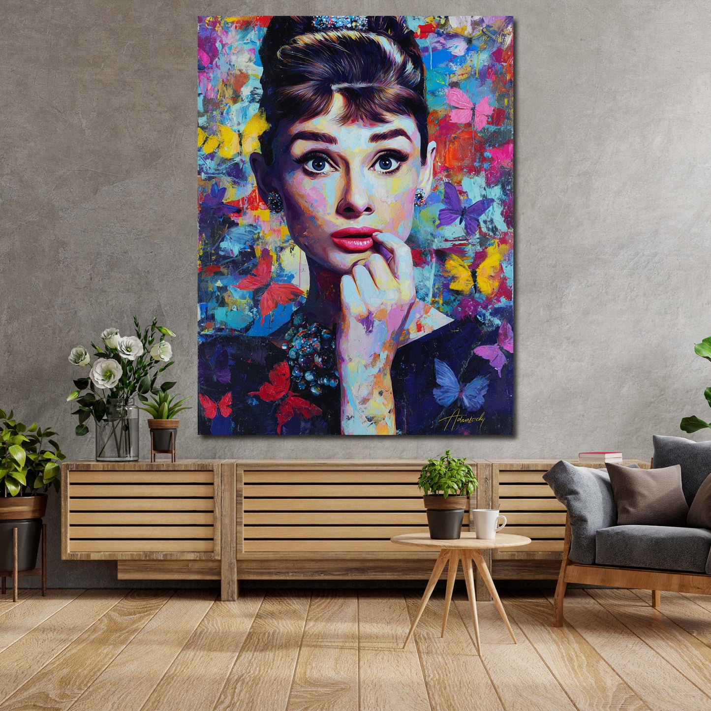 Pop Art Audrey con farfalle colorate quadro