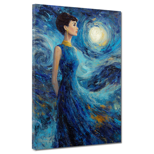 Pop Art audrey notte luna vestito blu quadro