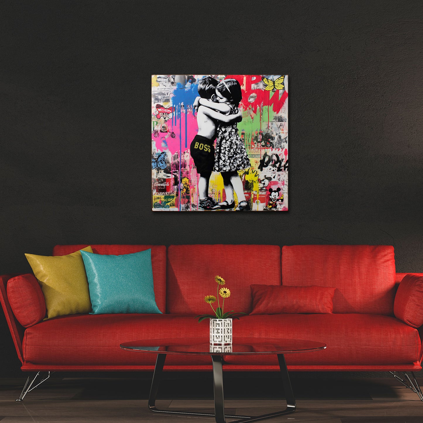 Pop Art bambini abbraccio amore collage colorato graffiti quadro