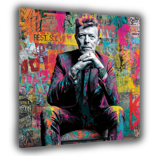 Pop Art Bowie ritratto elegante con sfondo colorato quadro