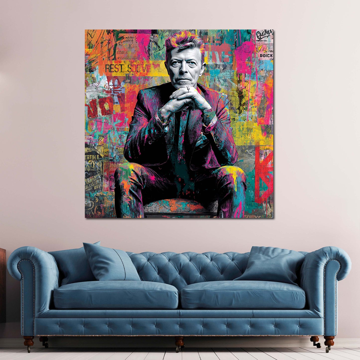 Pop Art Bowie ritratto elegante con sfondo colorato quadro