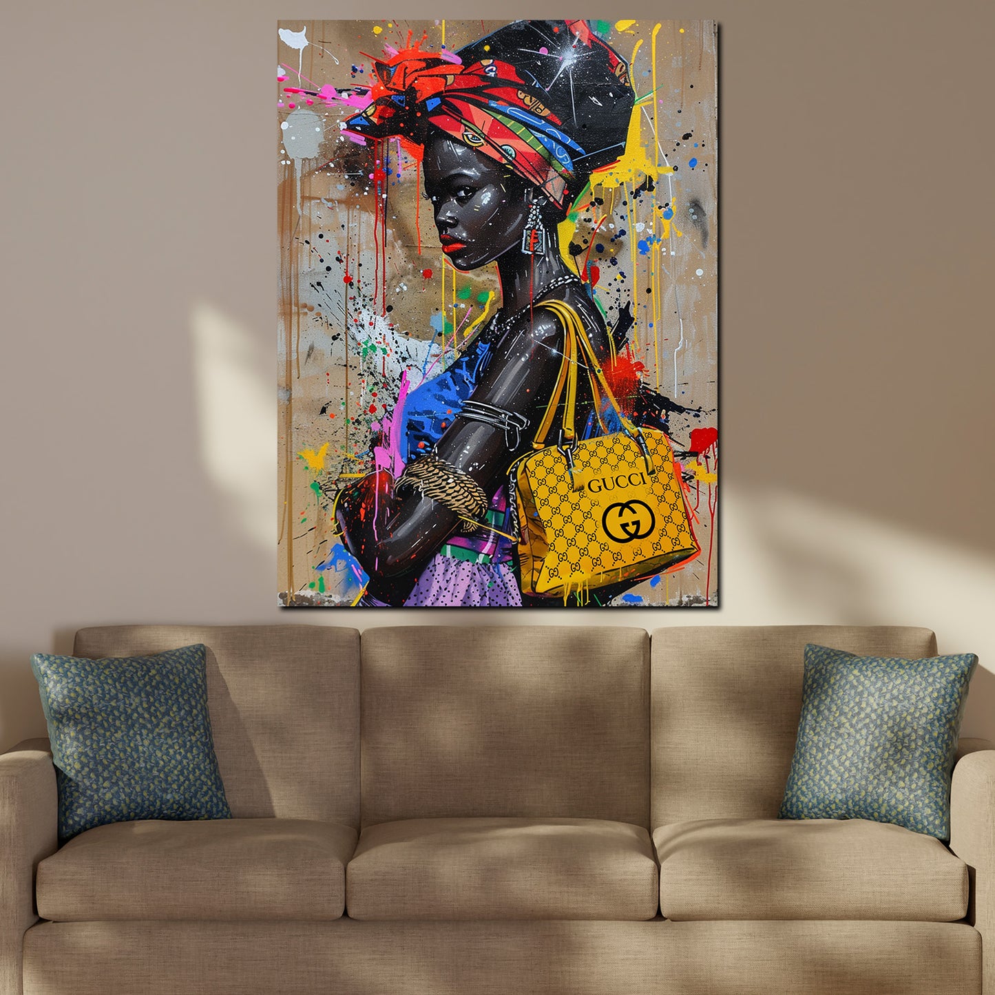 Pop Art donna africana con borsa lusso e turbante quadro