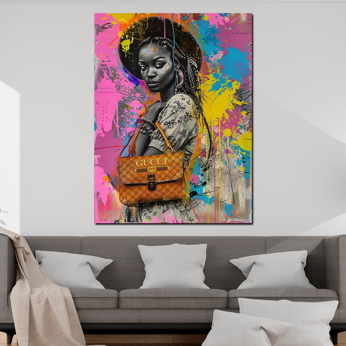 Pop Art donna africana elegante con borsa di lusso quadro