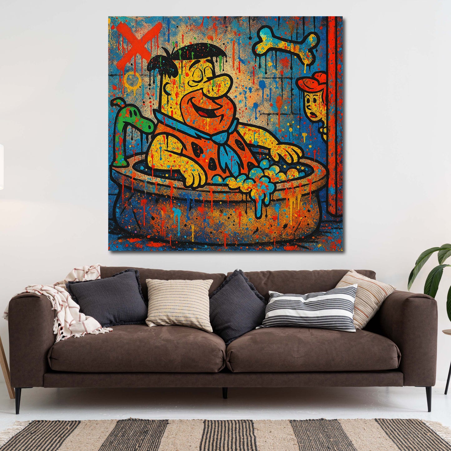 Pop Art Fred nella vasca da bagno scena cartoon quadro
