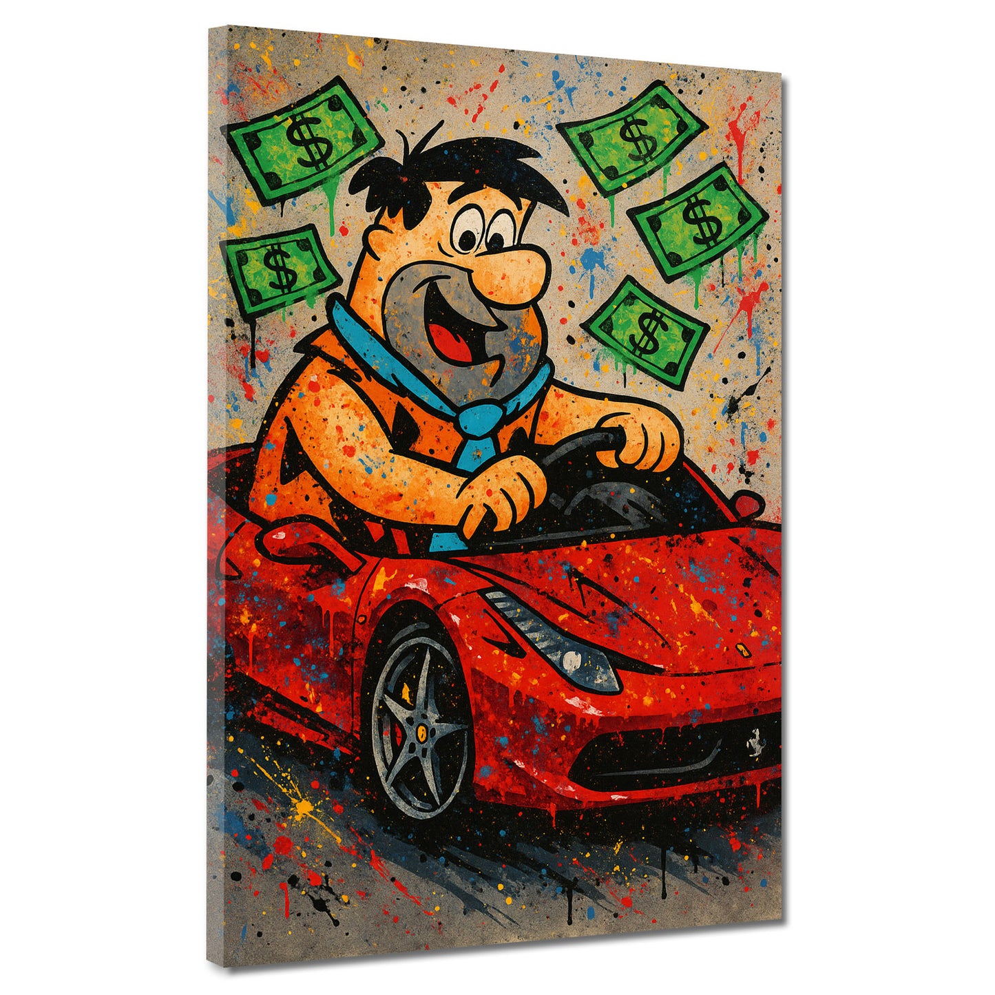 Pop Art Fred personaggio cartoon soldi auto sportiva quadro
