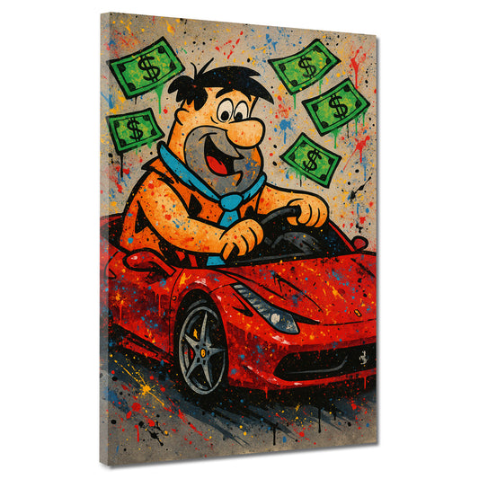 Pop Art Fred personaggio cartoon soldi auto sportiva quadro