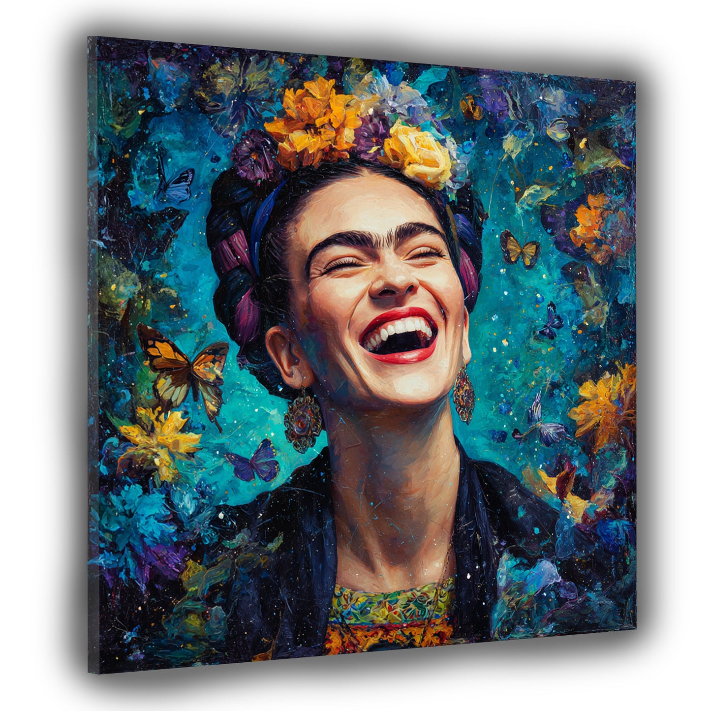 Pop Art frida fiori farfalle ritratto quadro