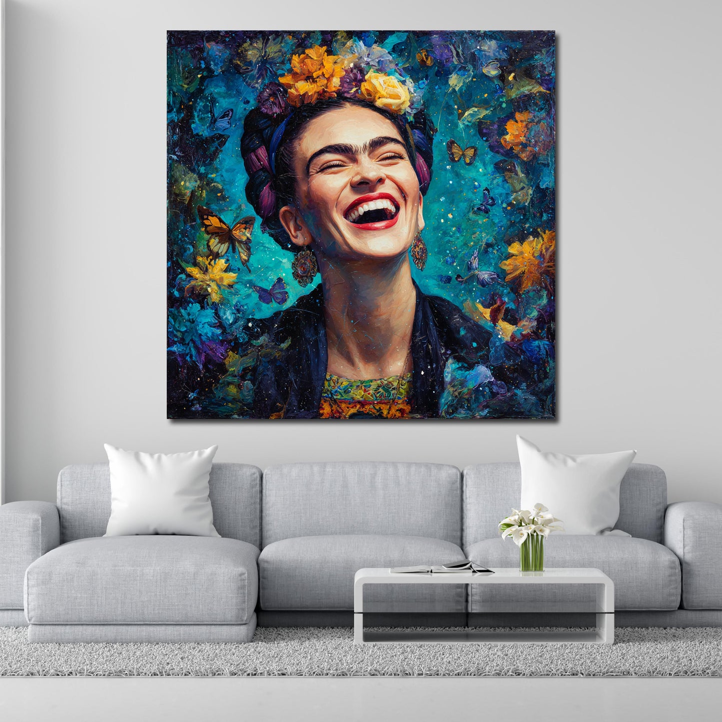 Pop Art frida fiori farfalle ritratto quadro